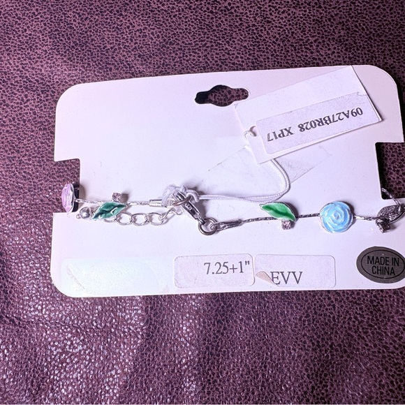 Gardens at Giverny Silver Floral Bracelet - Pink, Yellow, Purple - Picture 2 of 2